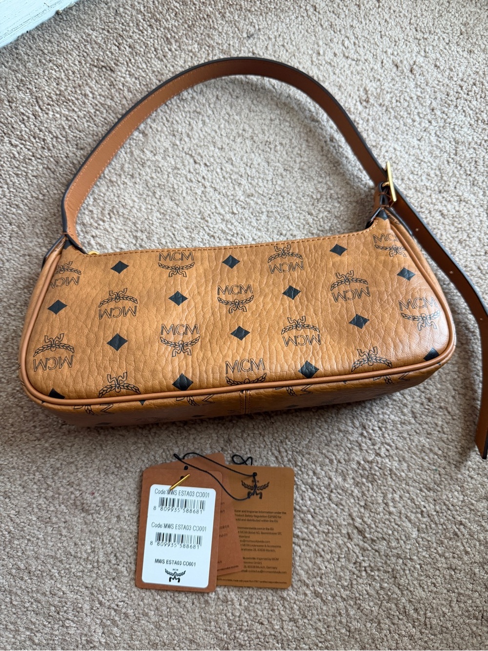 MCM Cognac Visetos Logo Shoulder Bag